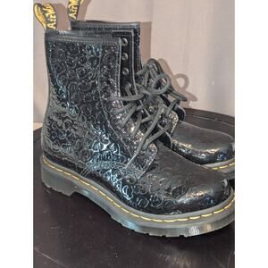 Dr. Martens Boots Women's 7 1460 Boots Black Patent Leather Leopard Embossed